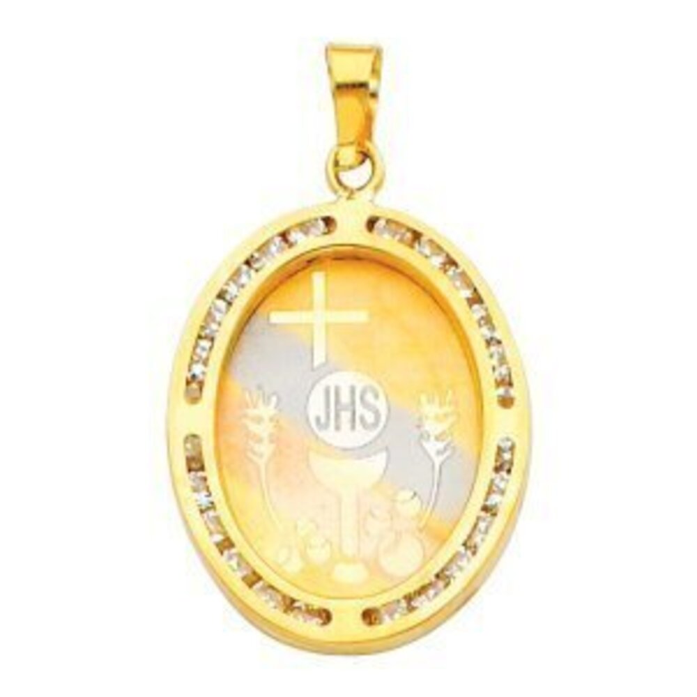 14K Tri-Color Gold Medium Cz First Communion Pendant